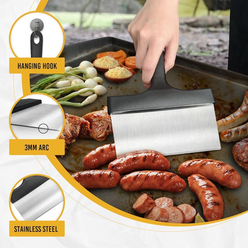 AWEASROY Heavy Duty Grill Scraper Stainless Steel Griddle Scraper with 5" Handle,Sturdy Food Scraper Tool Kitchen for Blackstone Grill Accessories,Outdoor Barbecue Turners Tools - Image 4